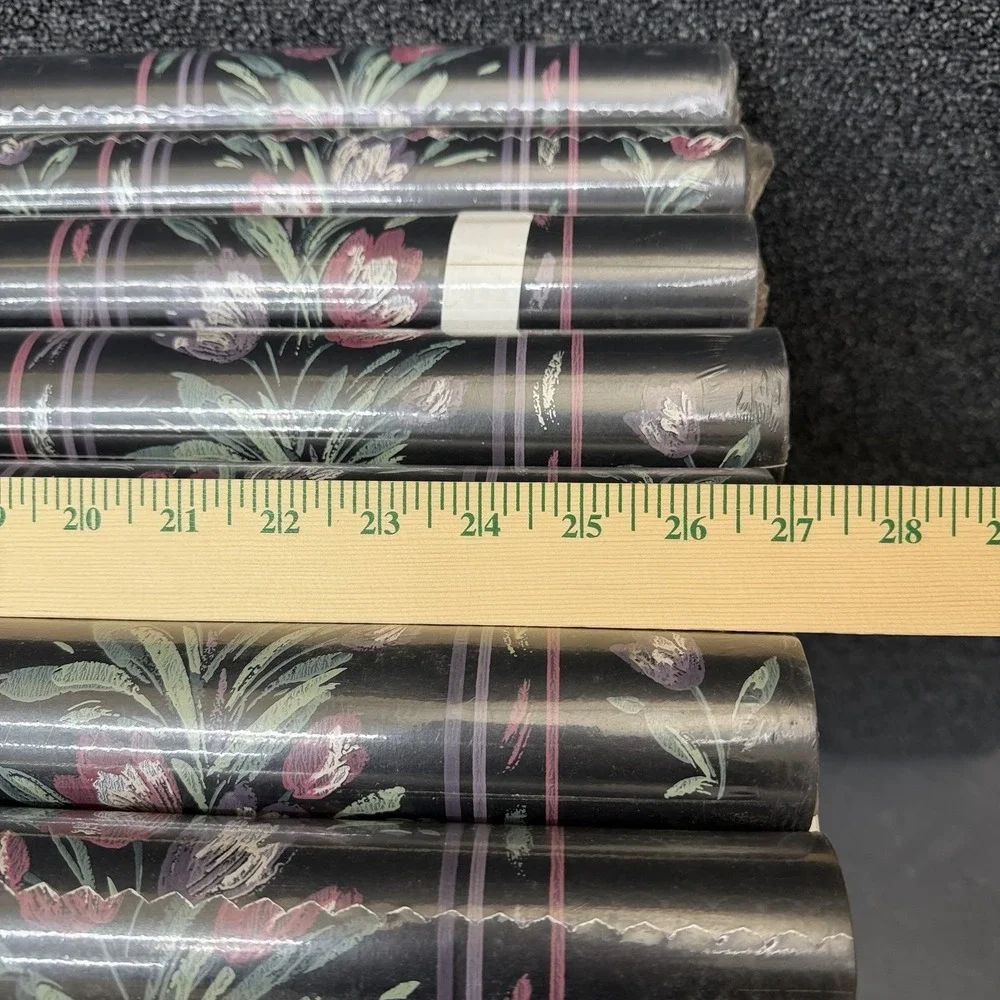 Warner Wallcoverings EBY4056 Floral‎ Tulip Stripe Wallpaper Black Pink 7 Rolls
